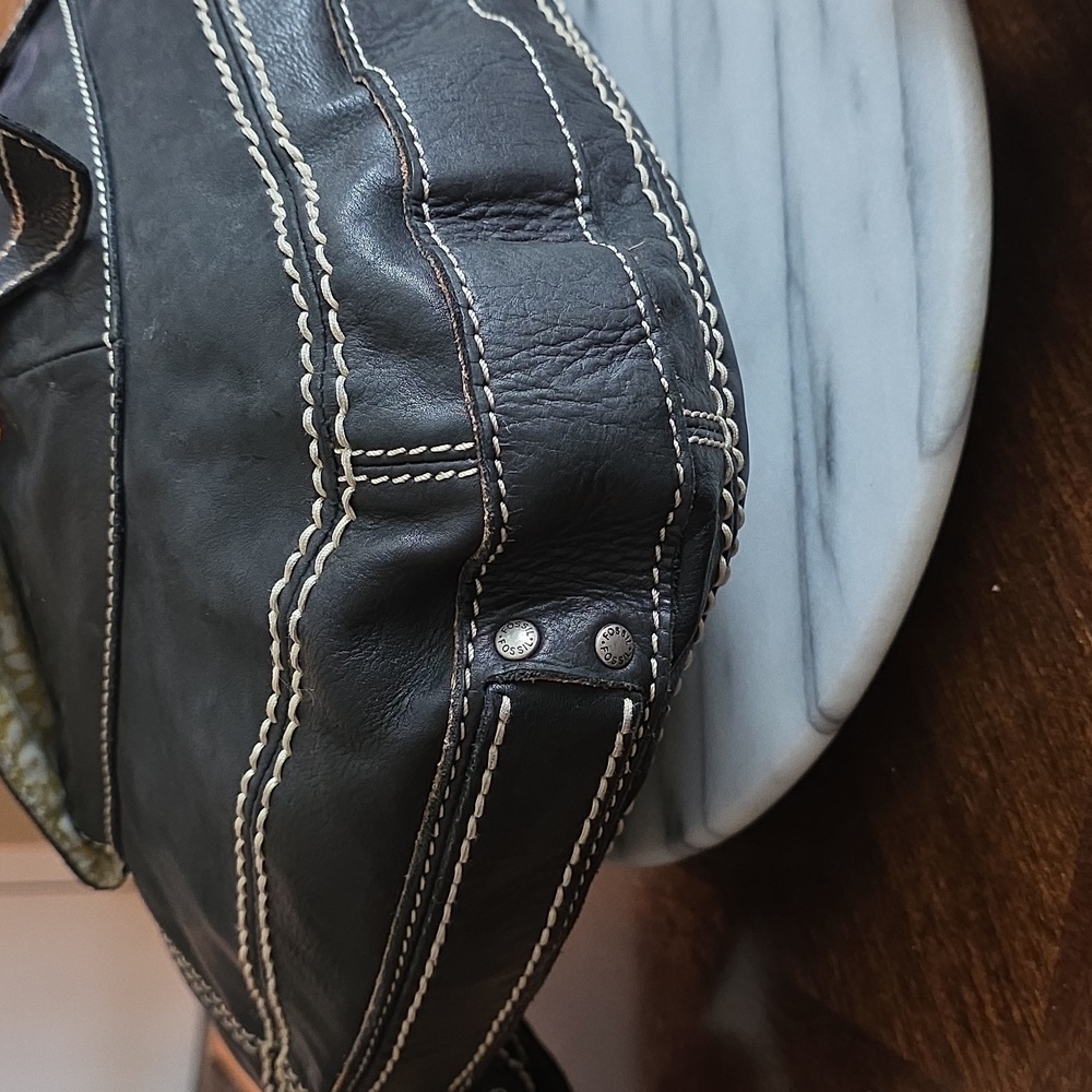Fossil Black Pebbled Leather Hobo Shoulder Bag 🤍🩶 - Picture 9 of 17